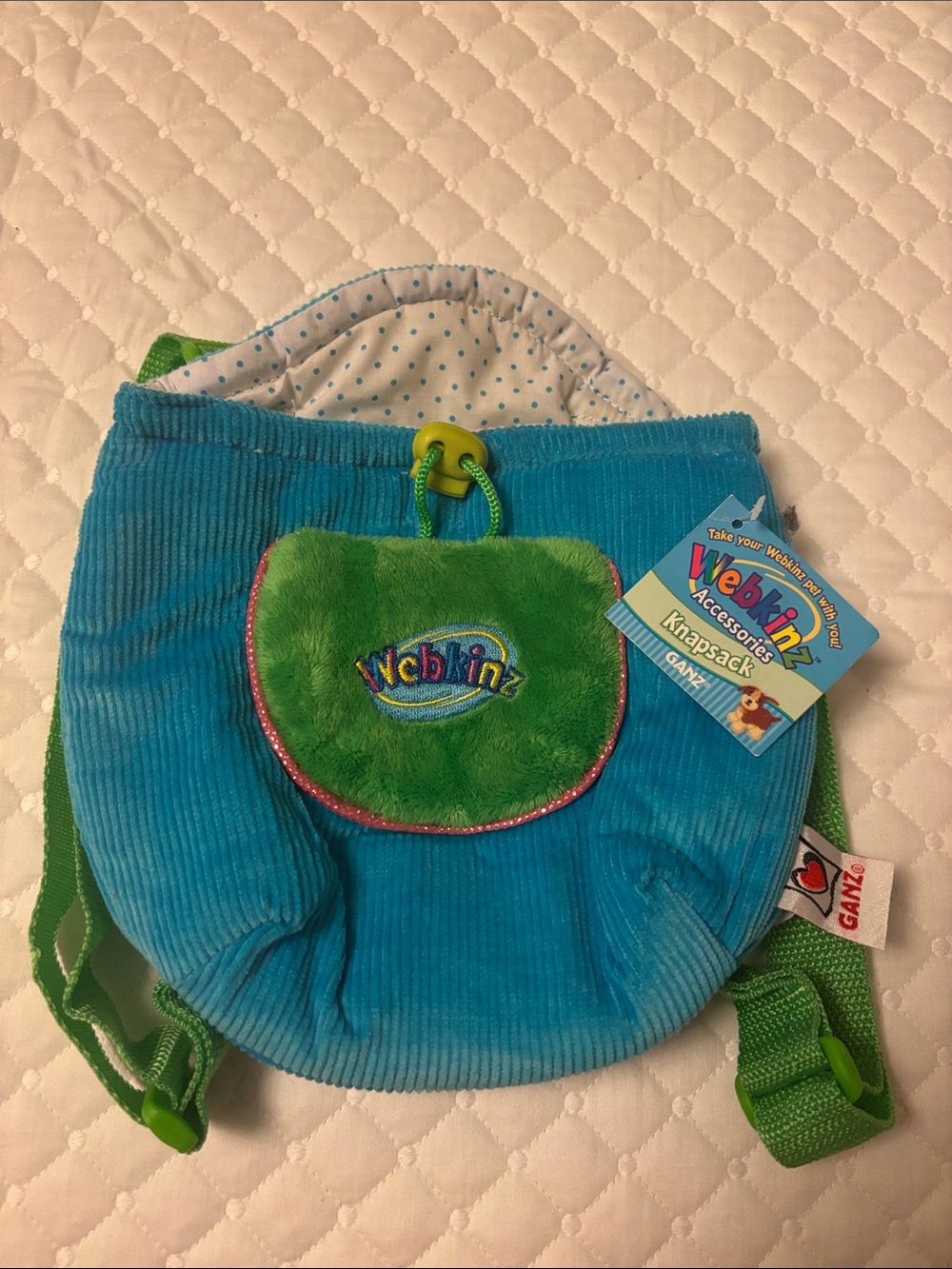 Webkinz Kids Blue & Green Plush Corduroy Knapsack by Ganz